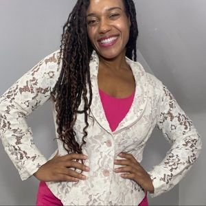 CAbi sheer lace beige off white blazer jacket top formal cocktail party neutral